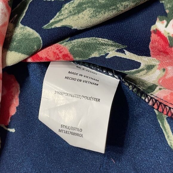 OLM Navy Res Roses Print Sheer Double Layer Ruffle Sleeves Sz M - Picture 9 of 12